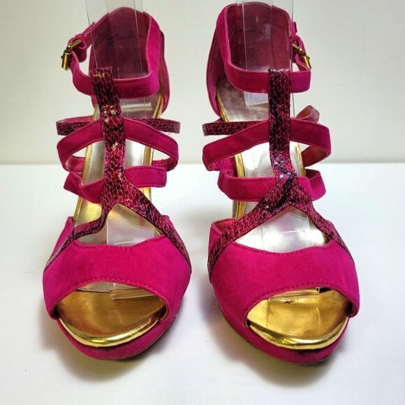 Mixx shuz pink and snake print platform heels - Picture 1 of 11